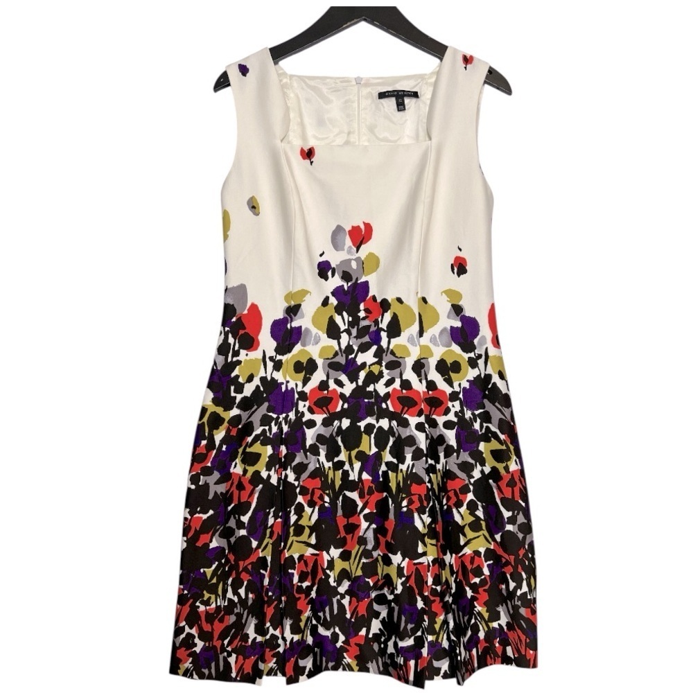 David Meister Ivory Floral Pleated Sheath Dress Cocktail Sundress Size 12